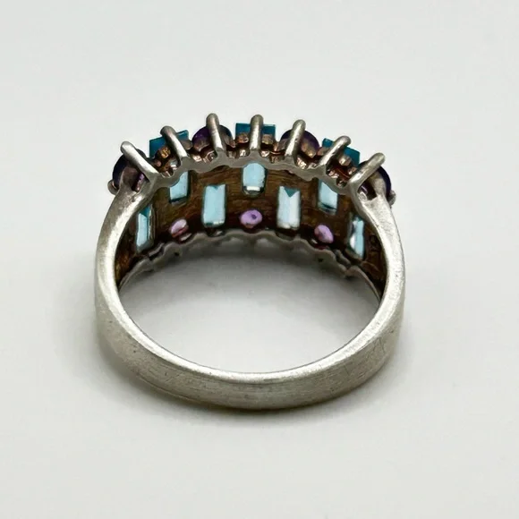 Sterling Silver Ring with Topaz and Amethyst Gemstones - Size 9 - Picture 5 of 7